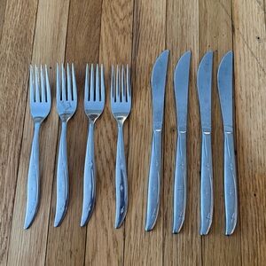 8 Pieces Superior Stainless USA Atomic Starburst Knives Spoons Fork 3 Stars VTG
